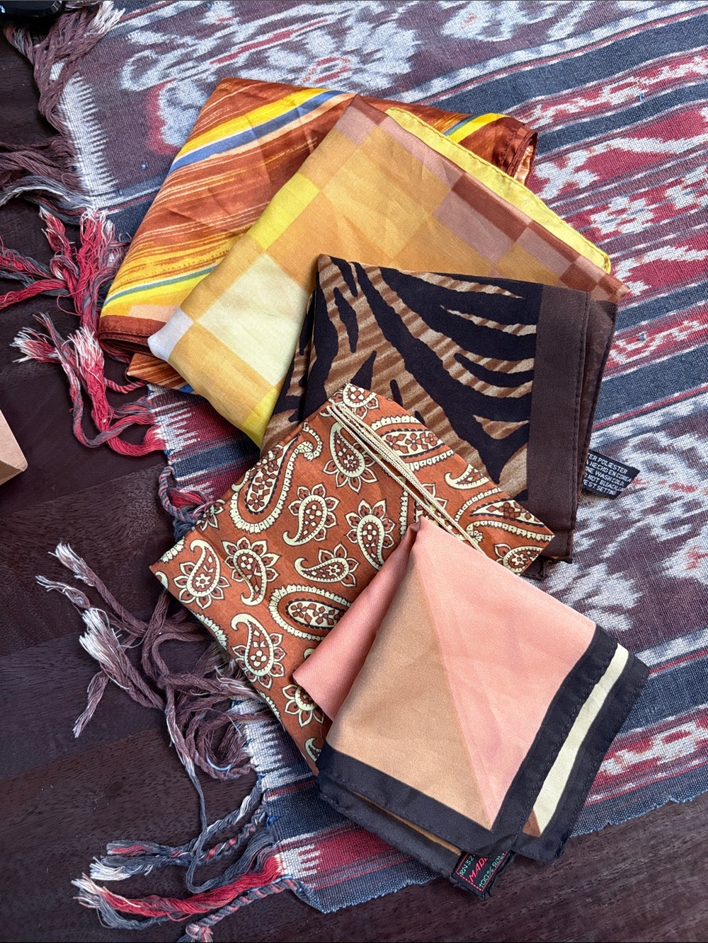 Bundle of Five Vintage Square Scarves Handkerchiefs